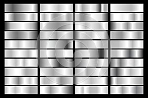 Collection of silver, chrome metallic gradient. Brilliant plates with silver effect. Vector illustration