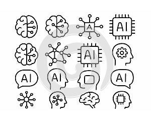 Artificial intelligence icons brain chip network vector