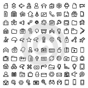 Collection of simple black and white icons representing various objects and concepts symbols graphics