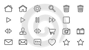 Clean Line Art Icons Set - Essential UI Elements