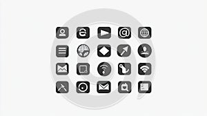 Collection of simple black and white social media and internet icons