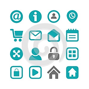 Collection of simple blue and gray interface icons set