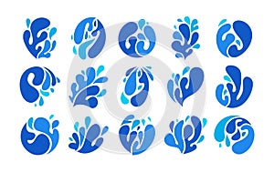 Collection of simple flat fresh liquid water splash icon logo design