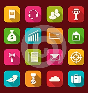 Collection simple flat icons of business and financial items, wi
