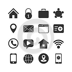 Collection of simple graphic icons representing modern communication