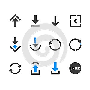 Set of Flat Design Upload, Download, and Navigation Icons