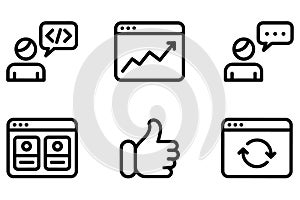 Collection of six black and white web interface icons