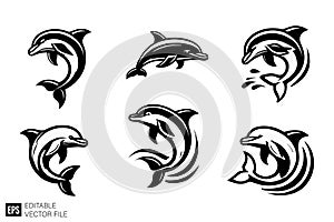 Stylized Dolphin Vector Illustrations Set