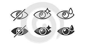 Collection Of Six Eye Icons Presented In Clean, Modern Designs. Vector Set Includes Signs With Visual Metaphors