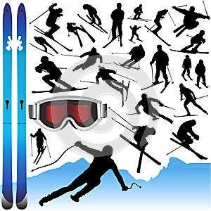 Collection of ski vector and equipments