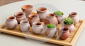 A collection of small terracotta pots