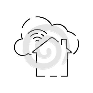 Collection of smart house linear icons - control of lighting, heating, air conditioning. Set of home automation and
