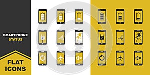 Collection of smartphone status flat vector icons