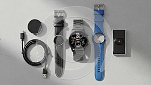 A collection of smartwatch accessories is