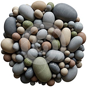 A collection of smooth, rounded stones, varying in size and color. The stones range fr