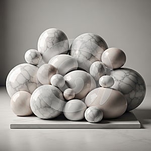 A collection of smooth spherical objects is arranged on a flat surface