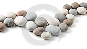 Collection of smooth stones isolated on white background