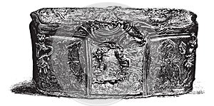 Collection of snuff boxes, to the Louvre Museum, A snuffbox from 1771, exact size, vintage engraving