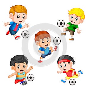 Collection of soccer children player with the different posing