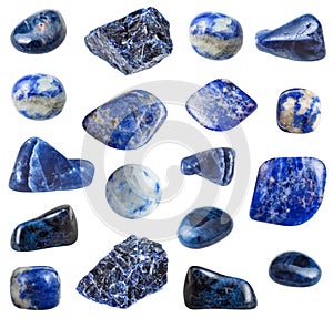 Collection of Sodalite and Dumortierite gemstones photo