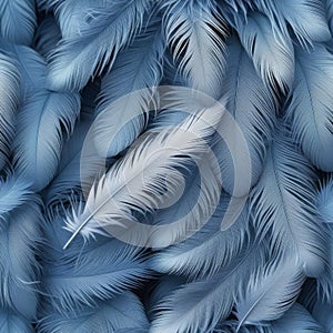 collection of soft, delicate blue feathers with one white feather in the middle. softness, comfort, serenity concept