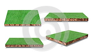 Collection of Soil cubic cross section with green grass field isolated on white