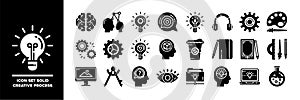 Collection of Solid Black Creative Process Icons and Concepts