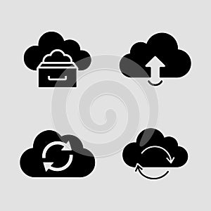 Cloud Storage and Backup and Computing Icons solid icon set. Secure cloud storage and backup solid icons collection