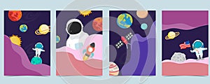 Collection of space background set with astronaut, planet, moon, star,rocket.Editable vector illustration for website, invitation,