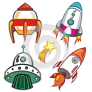 Collection of  space vector icons. Colorful Set of Rockets icon