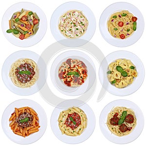 Collection of spaghetti, Ravioli noodles pasta meal isolated