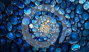 Collection of Sparkling Blue Gemstones Arranged in a Beautiful Pattern on a Dark Surface