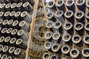 Collection sparkling wines aging in the rack