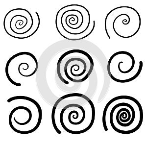 Collection of spiral illustration set.with doodle handrawn style vector photo