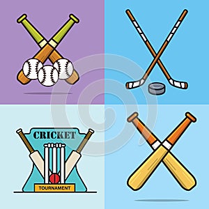 Collection of Sport Game Sticks vector illustration. Sport object icon concept