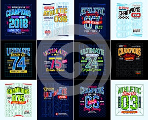 Collection of sports, typography designs, t shirt print. Vector illustration