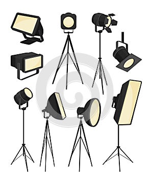 Collection of spotlight on white background. Vector illustration.