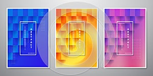 Collection of square textured backgrounds with 3D styles in blue, orange and purple