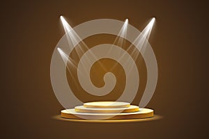 Collection of stage lighting, catwalk or platform, transparent effects. Bright lighting with spotlights. Light effect