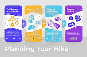 Collection stages for planning your hike application vertical banner vector illustration