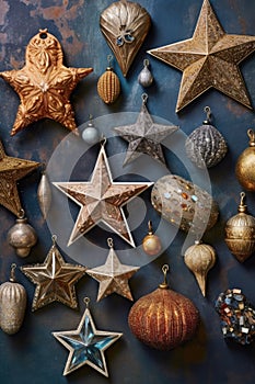 a collection of star-shaped vintage metallic trinkets