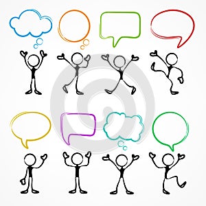 Collection of stick figures with speech bubbles photo