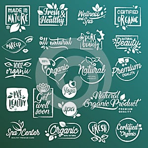 Collection of stickers and elements for natural cosmetics and beauty products