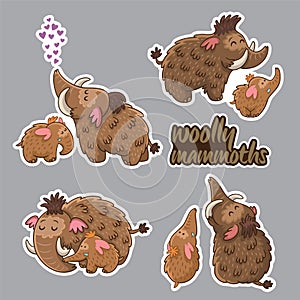 Collection of stickers with woolly mmammoths