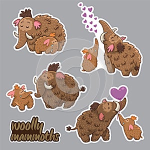 Collection of stickers with woolly mmammoths