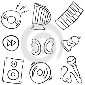 Collection stock music object doodles