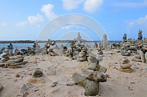 Collection of Stone Cairns on Baby Beach