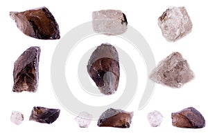 Collection of stone mineral Rauhtopaz smoky quartz
