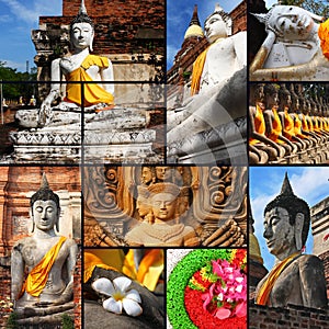 Collection of Stone statue Buddha in Thailand