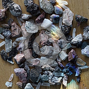 Collection of stones on wood